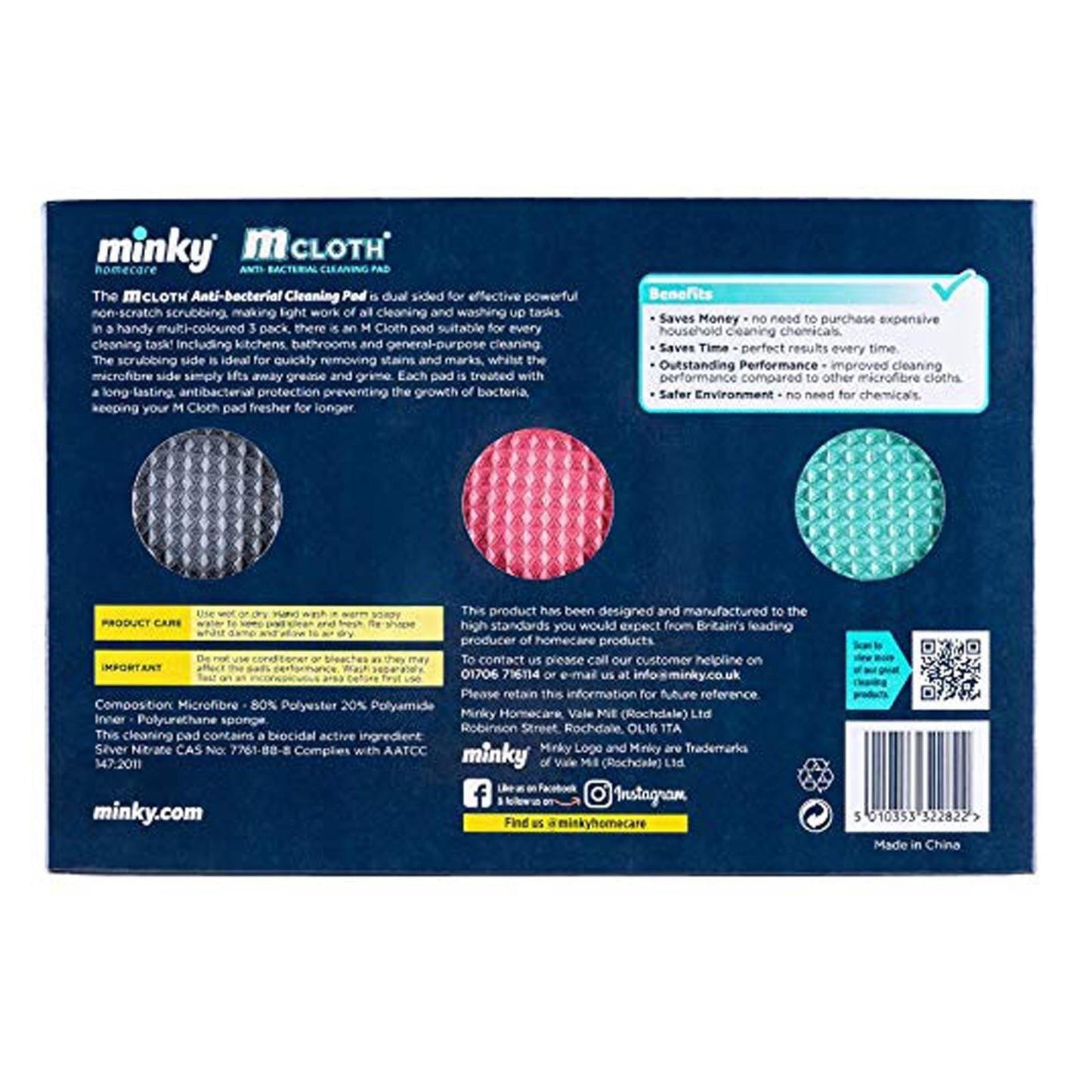 Minky M Cloth 3 Pack Anti-Bacterial Cleaning Pads