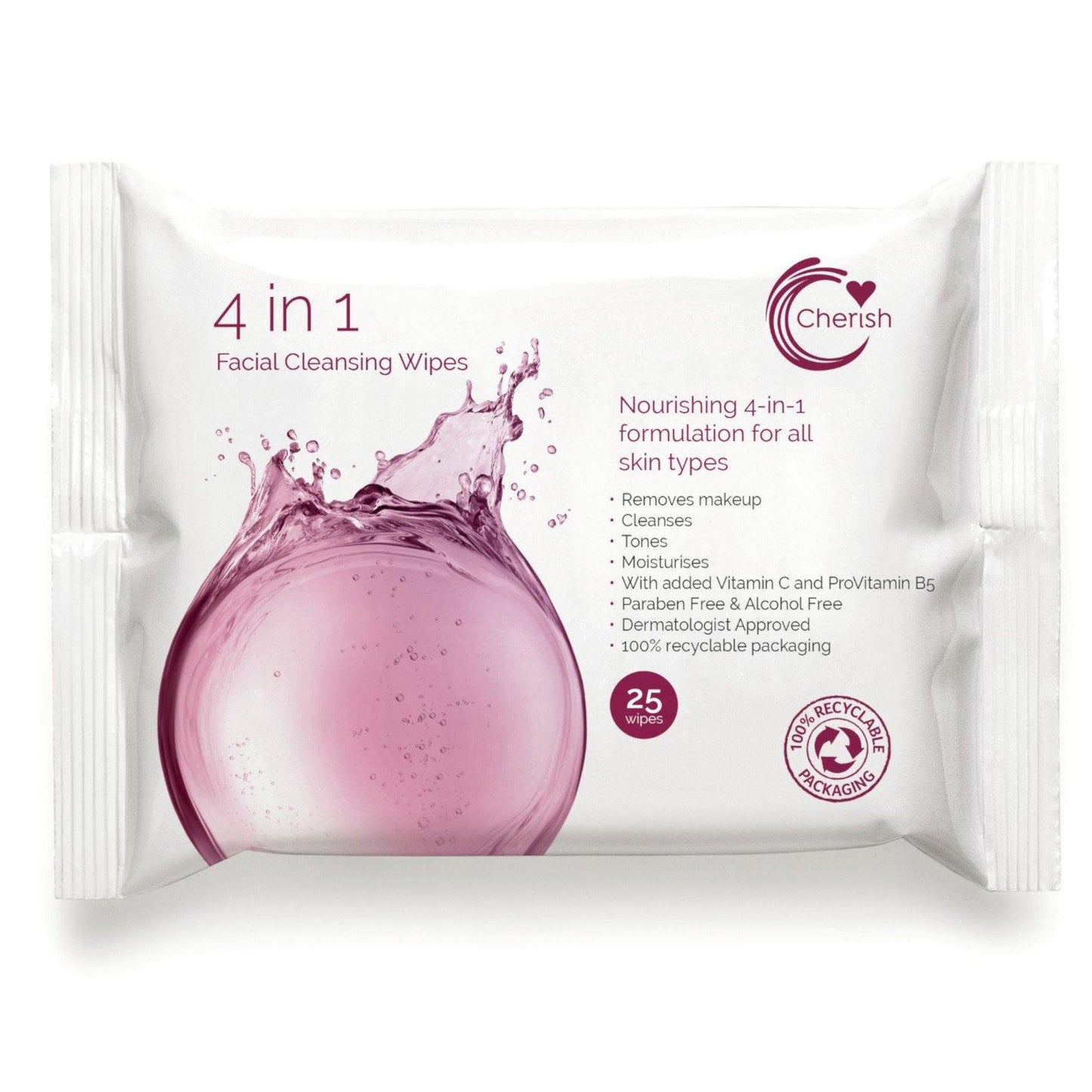 Cherish Cleansing Face Wipes 4in1 Make-up remover 25'S