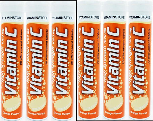 Vitamin Store High Strength Vitamin C Effervescent Tablets (6 Tubes of 20, 120 Tablets)