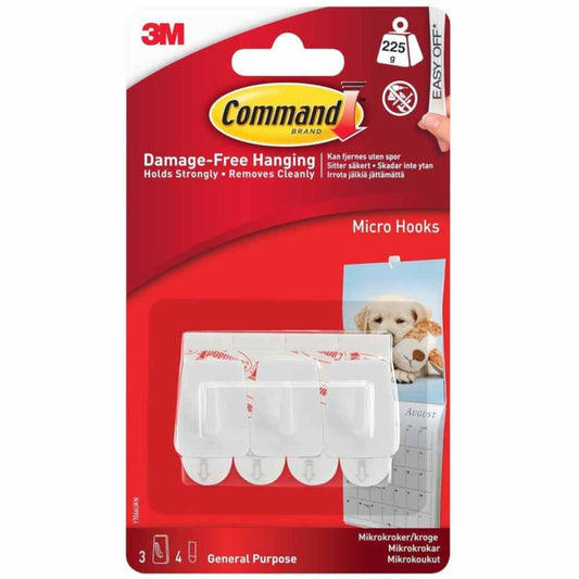 3M Command Damage-Free Hanging Micro Hooks Pack of 3