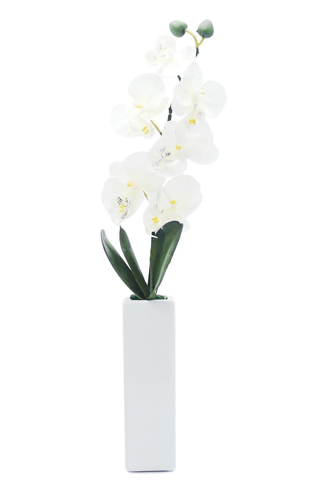 Artificial Orchid in Thin White Vase - White