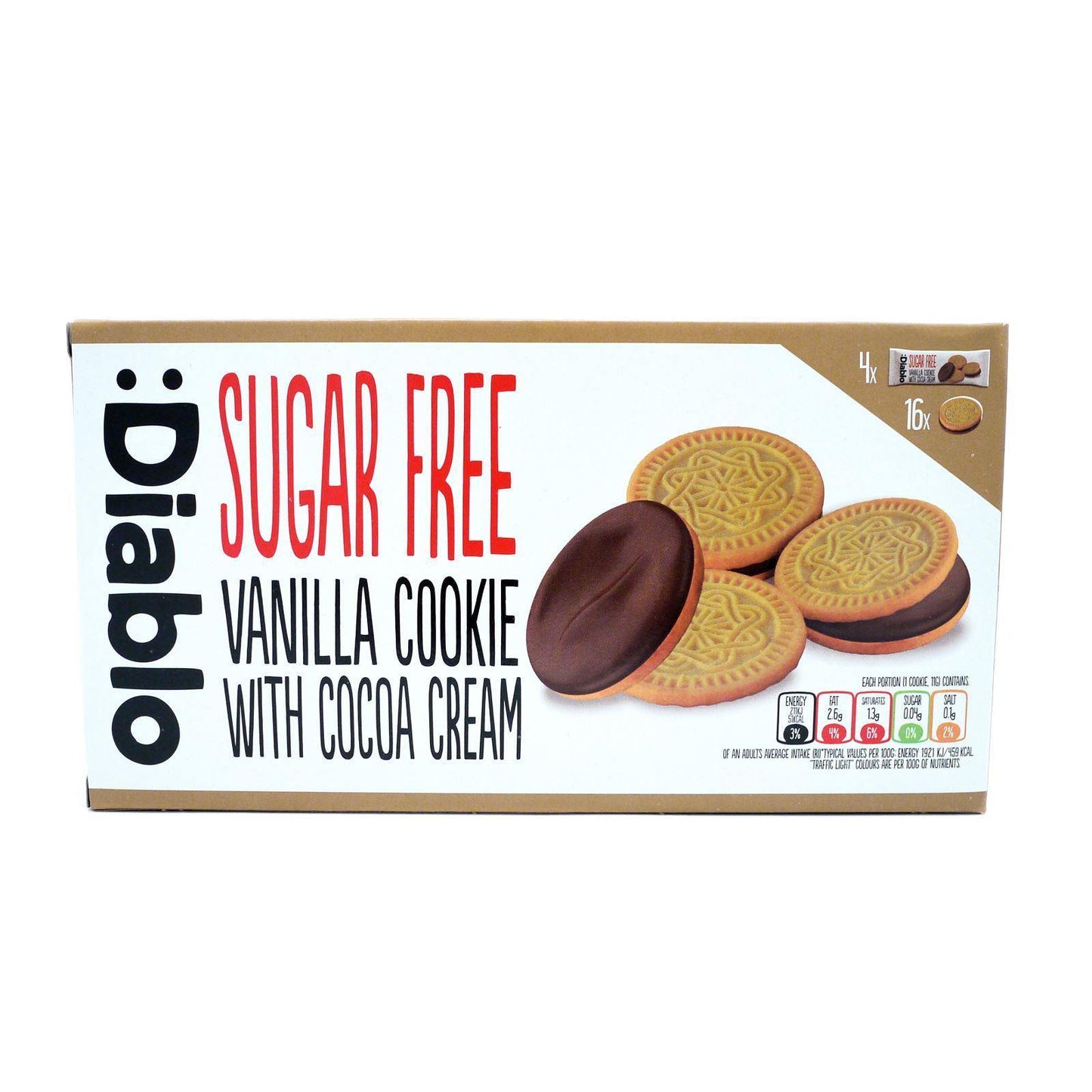 Diablo Sugar Free Vanilla Cookies 176g (12 Packs of 4)