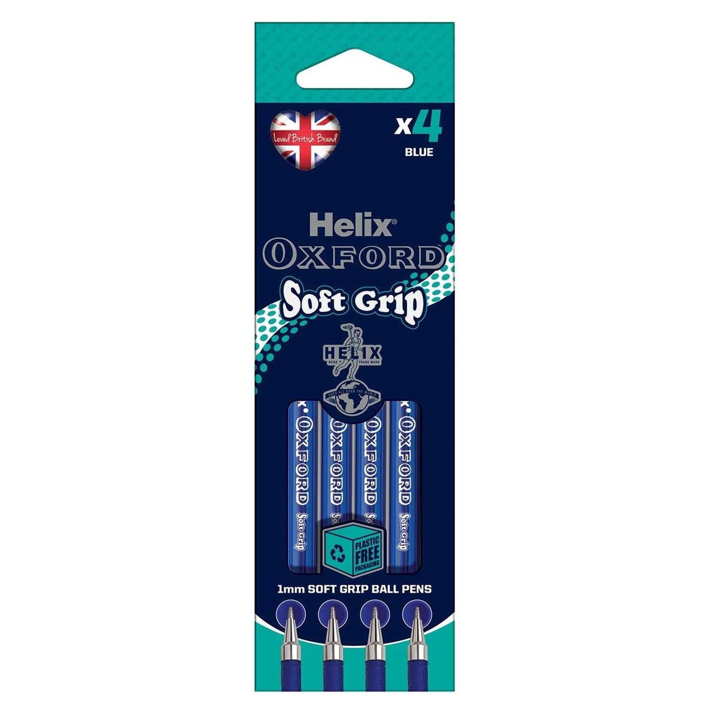 Helix Oxford Soft Grip Ballpoint Pens, Blue - 4 Pack