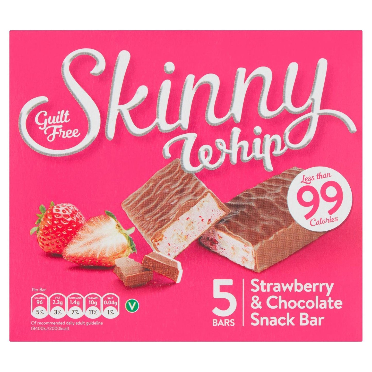 Skinny Whip Strawberry & Chocolate Snack Bar 99 Calories 5x25g