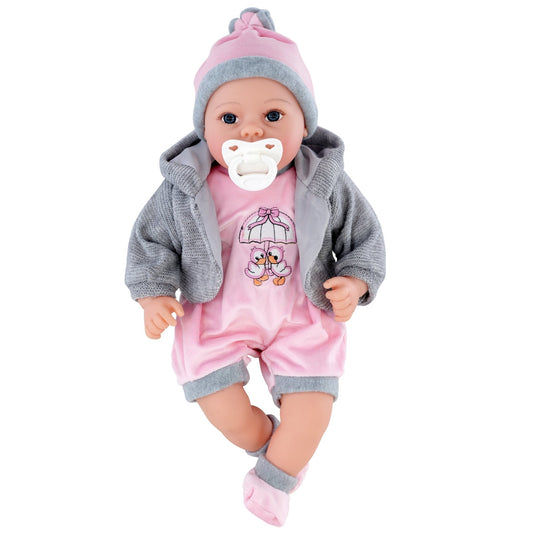 Baby Girl Doll With Dummy & Sounds Grey