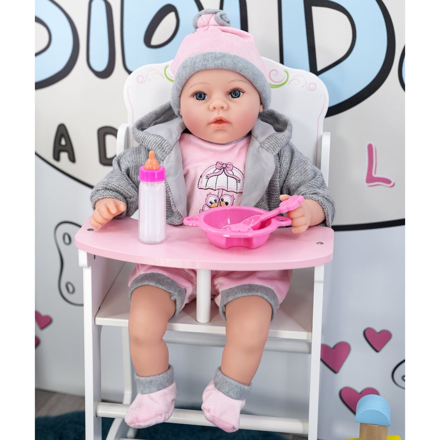 Baby Girl Doll With Dummy & Sounds Grey