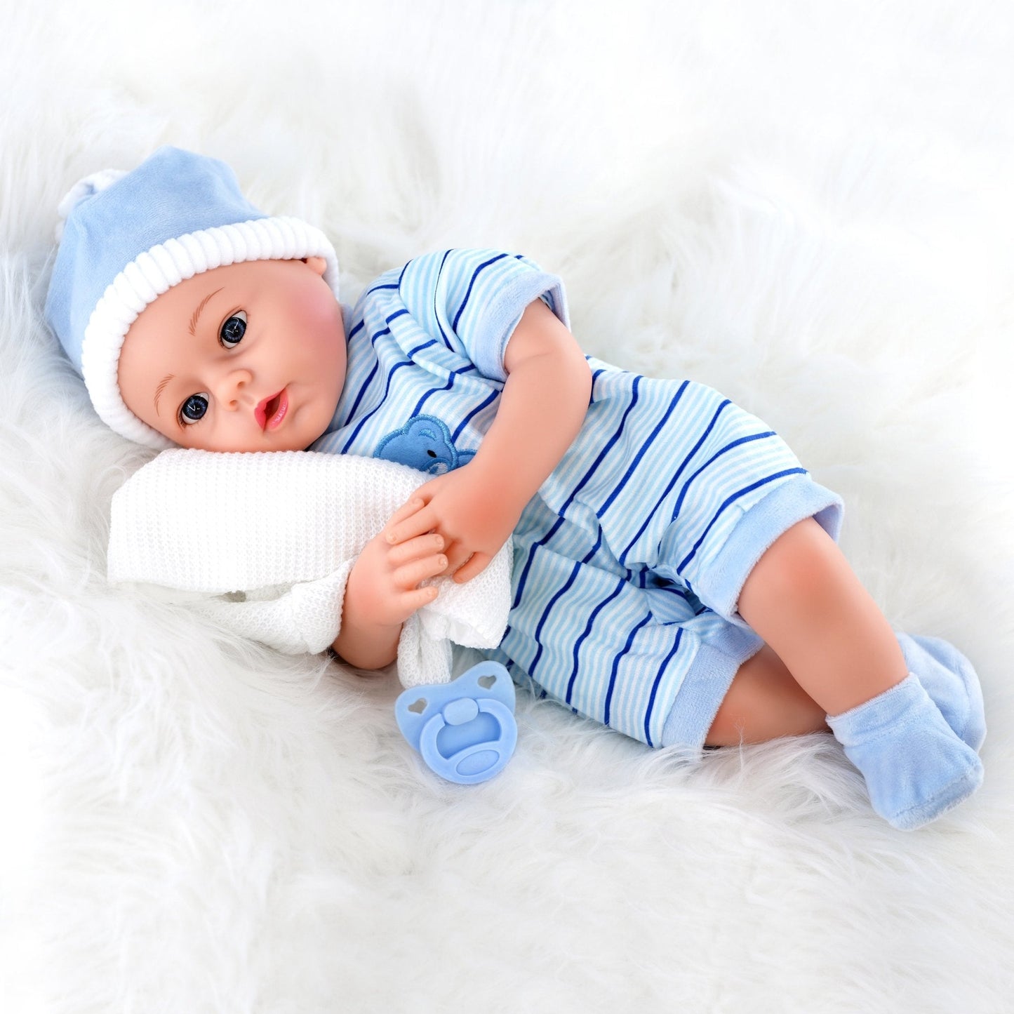 Blue Baby Boy Doll With Dummy & Sounds