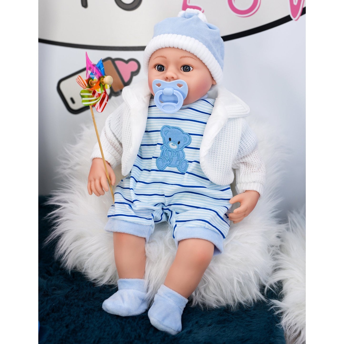 Blue Baby Boy Doll With Dummy & Sounds