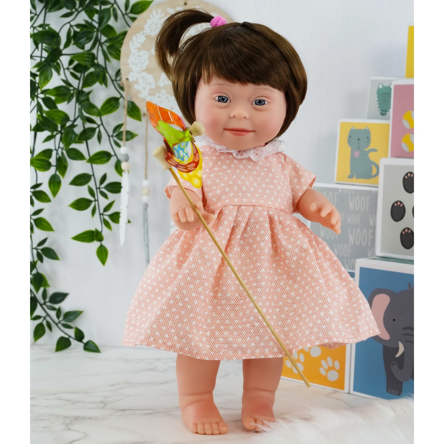 Brown Hair Girl Baby Doll with Down Syndrome