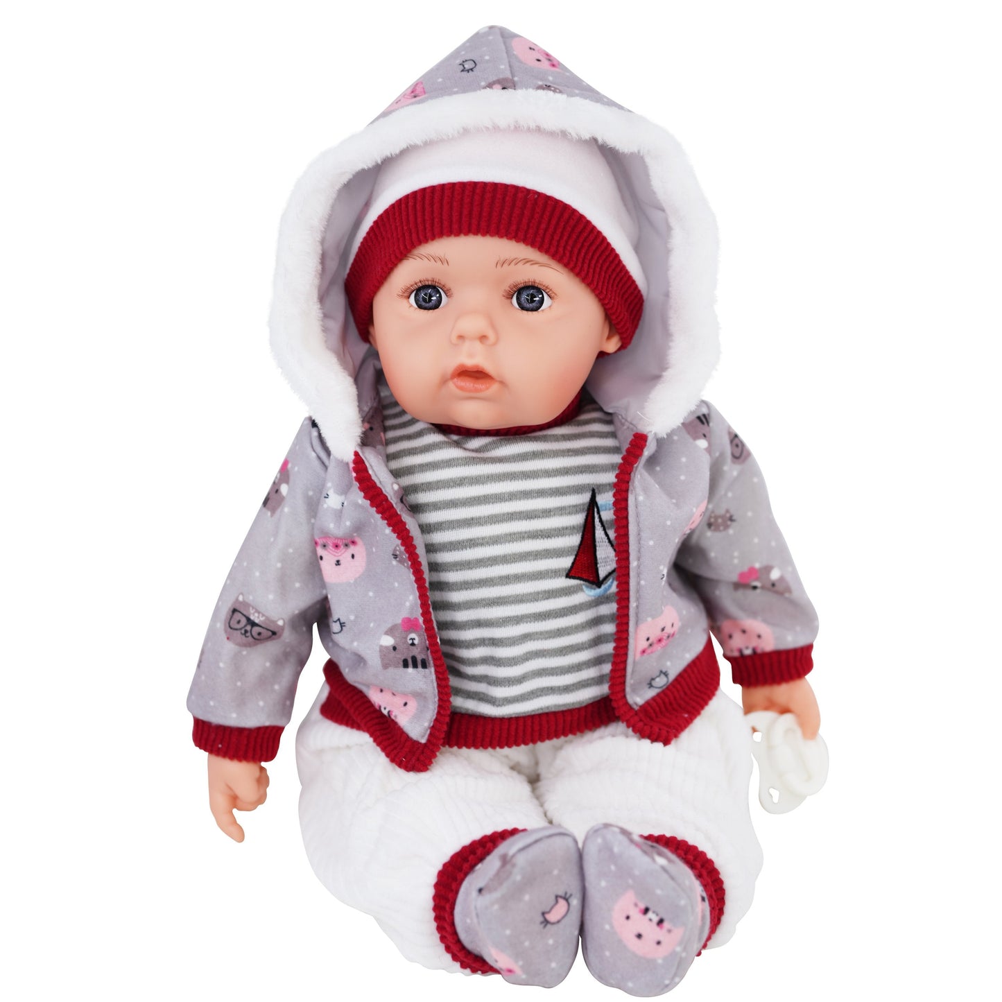 Grey Bibi Baby Doll Toy With Dummy & Sounds