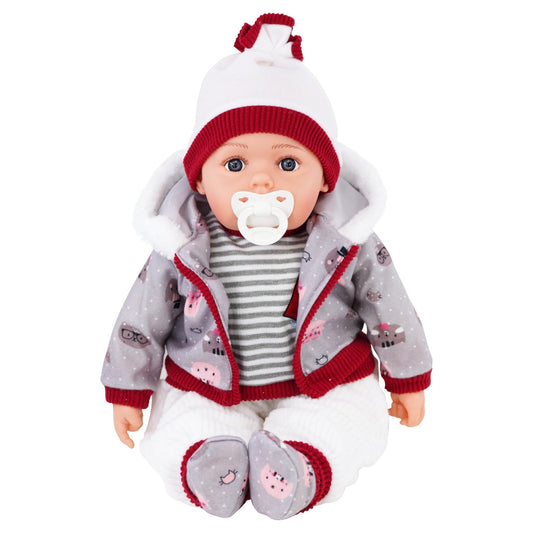 Grey Bibi Baby Doll Toy With Dummy & Sounds