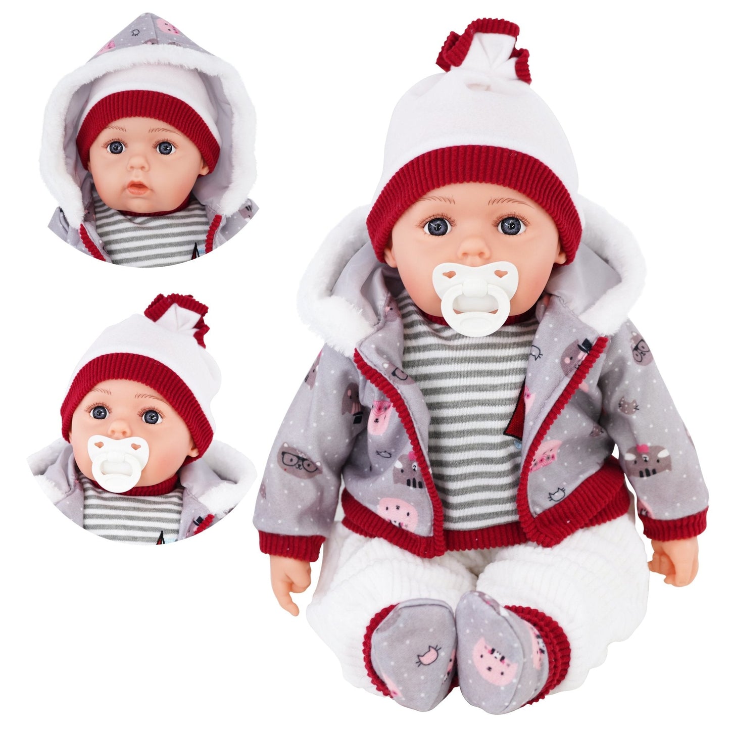 Grey Bibi Baby Doll Toy With Dummy & Sounds