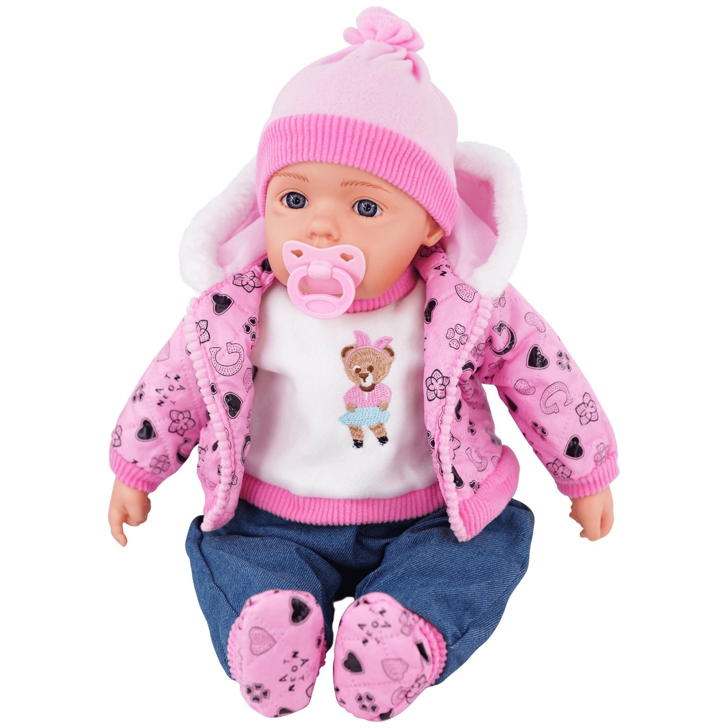 Neon Pink Bibi Baby Doll Toy With Dummy & Sounds