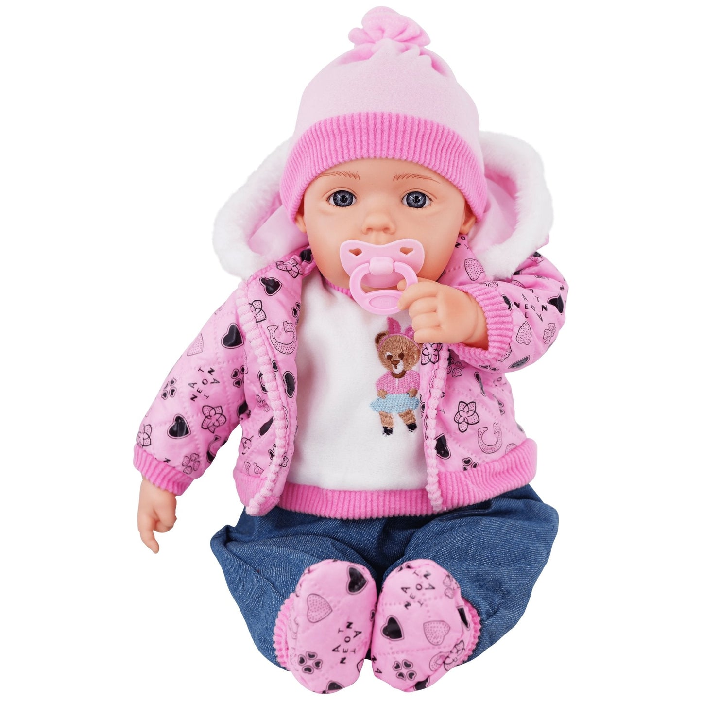 Neon Pink Bibi Baby Doll Toy With Dummy & Sounds