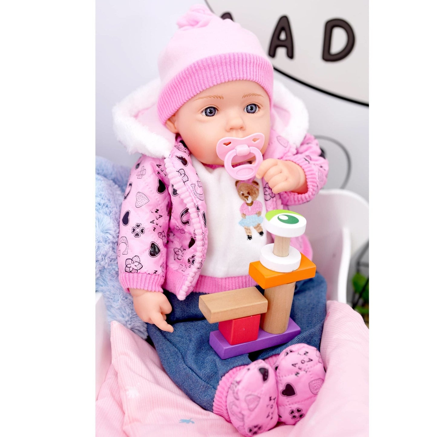 Neon Pink Bibi Baby Doll Toy With Dummy & Sounds