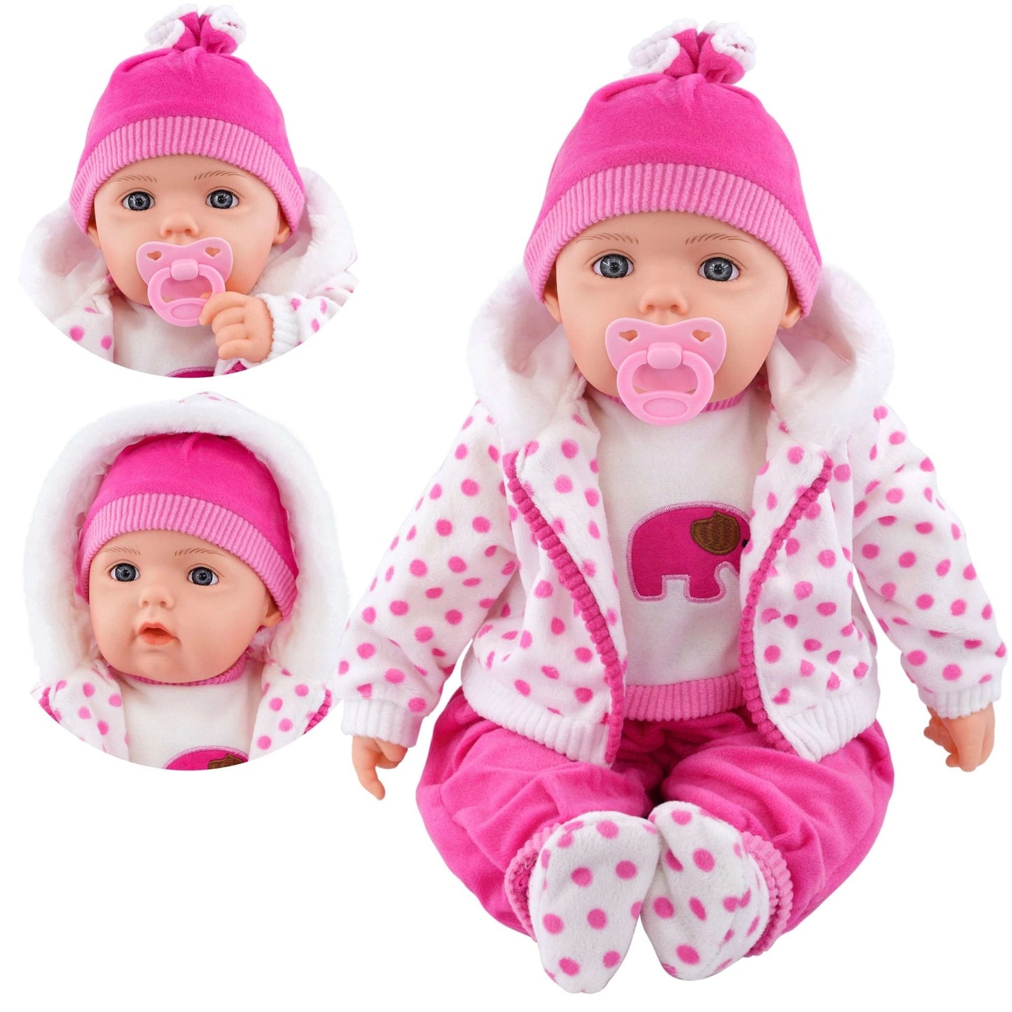 Spotty Coat Bibi Baby Doll Toy With Dummy & Sounds