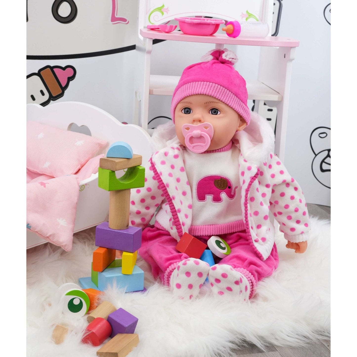 Spotty Coat Bibi Baby Doll Toy With Dummy & Sounds