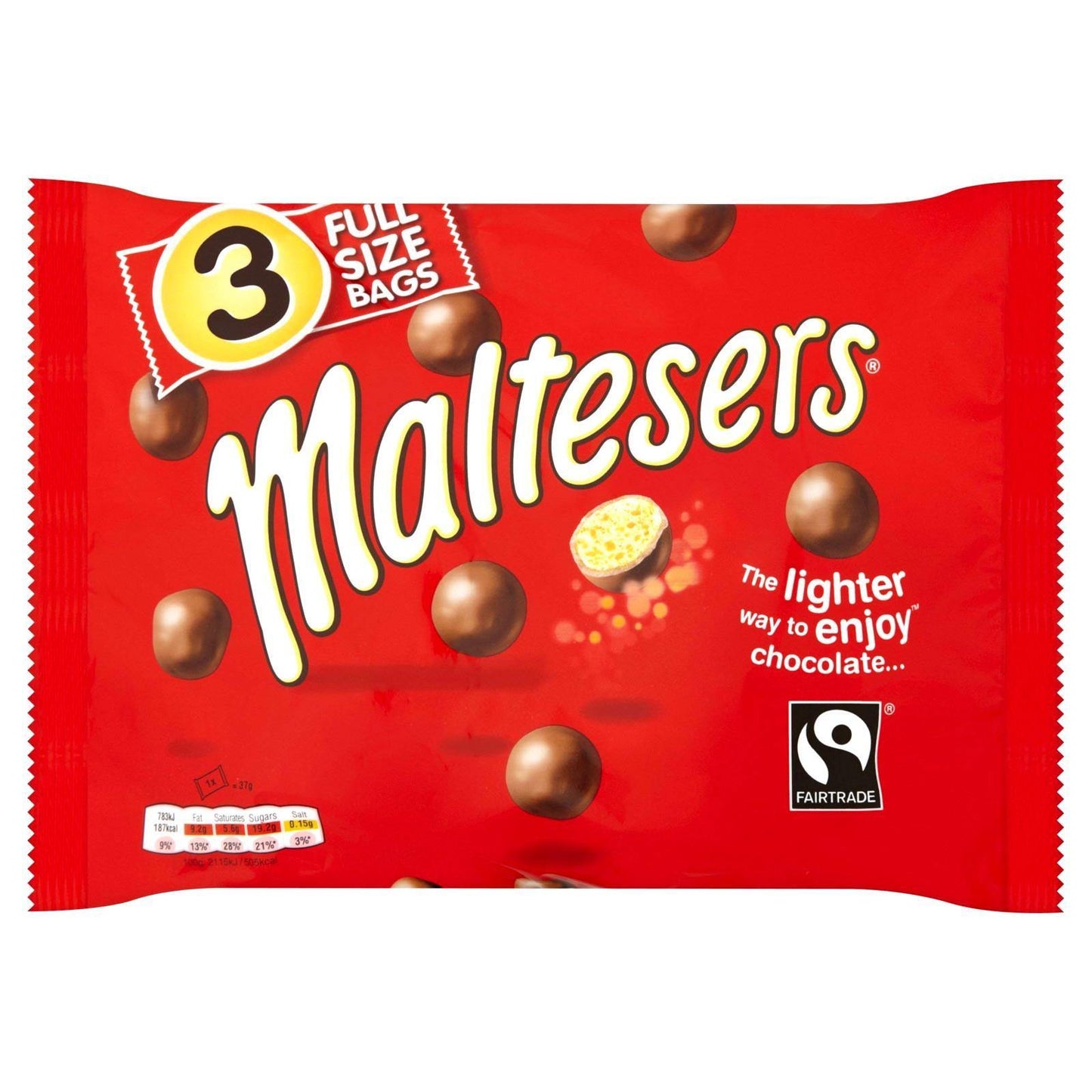 Maltesers Chocolate Multipack 111g (8 Packs of 3, Total 24 Bags)