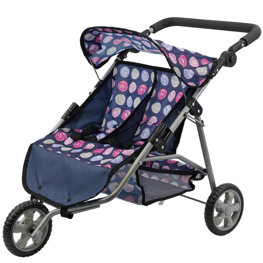 Blue Twin Dolls Stroller with Storage Basket