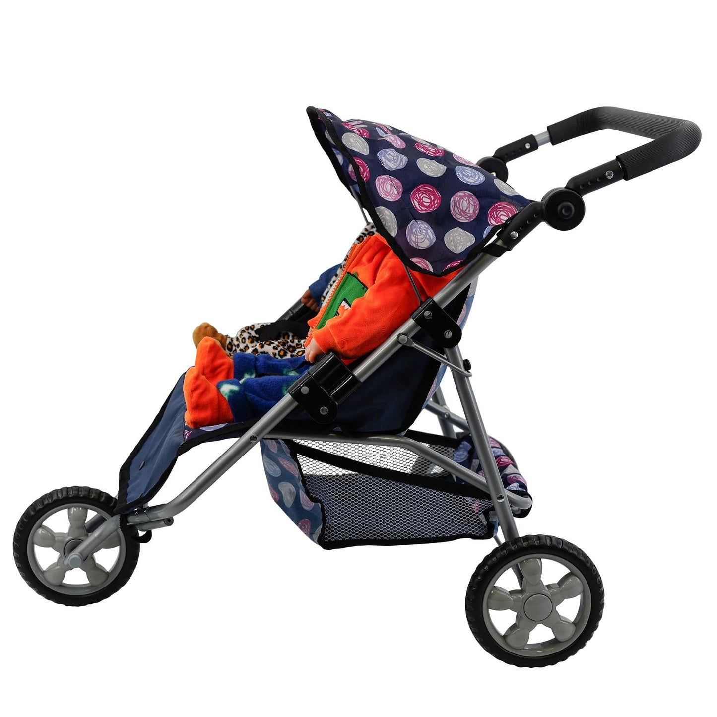 Blue Twin Dolls Stroller with Storage Basket