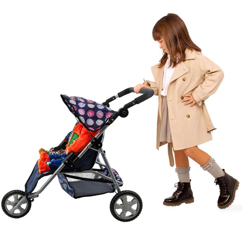 Blue Twin Dolls Stroller with Storage Basket