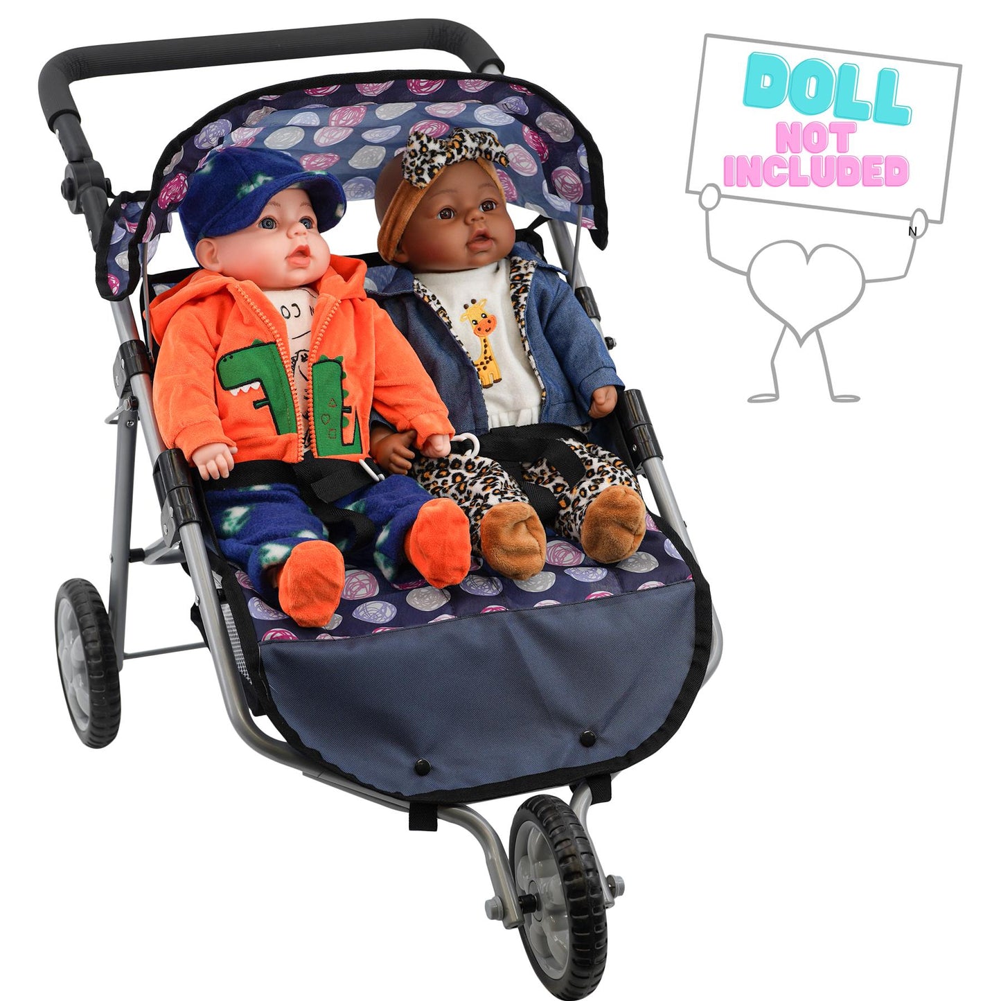 Blue Twin Dolls Stroller with Storage Basket