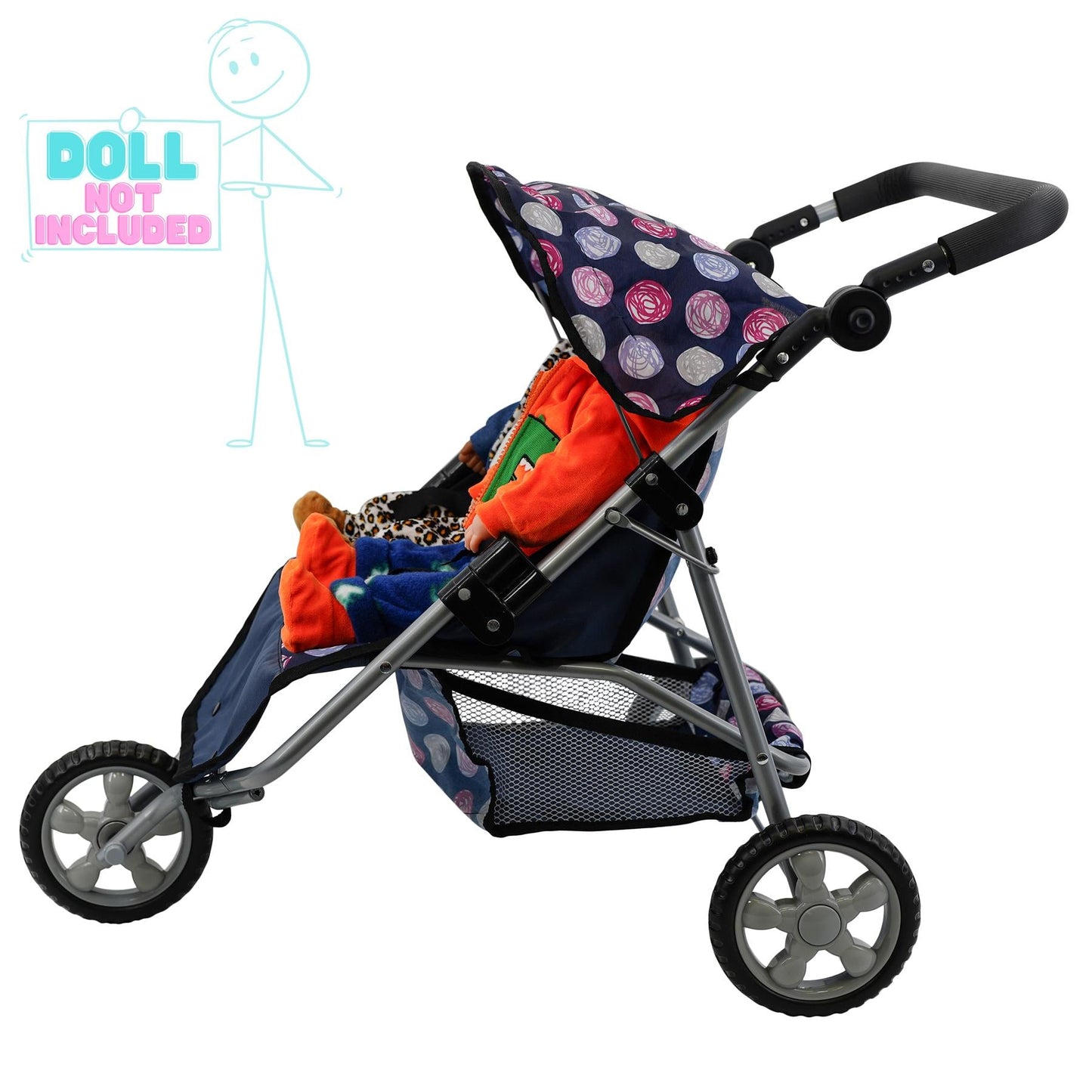 Blue Twin Dolls Stroller with Storage Basket
